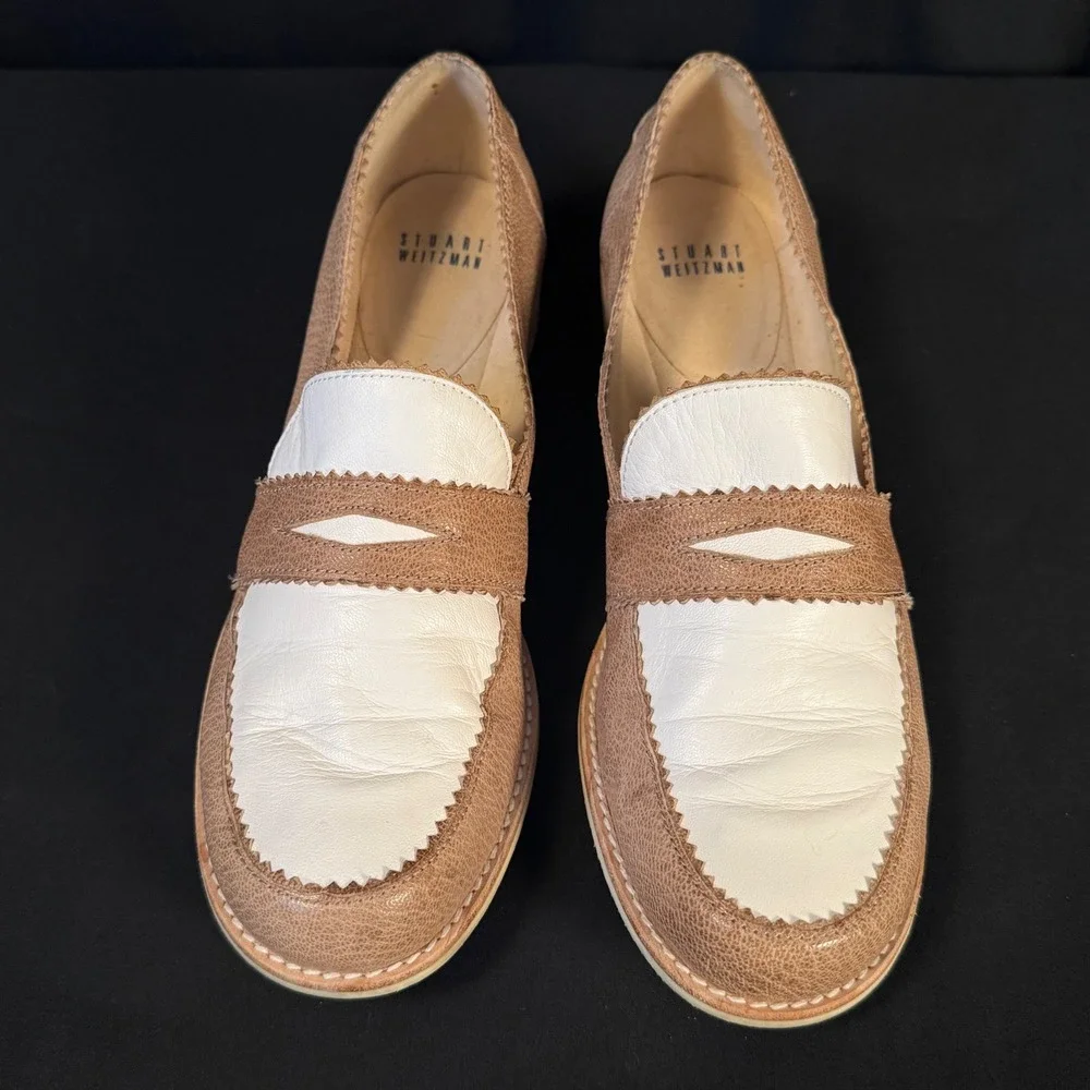 Vintage Stuart Weitzman Spectator Penny Loafers Two Tone Leather Spain Women 9 M